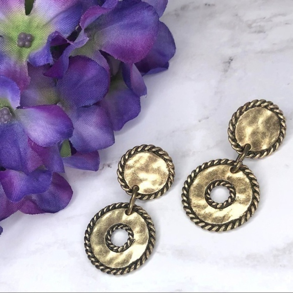 CHICOS GOLD TONE DOUBLE DROP DANGLE EARRINGS
